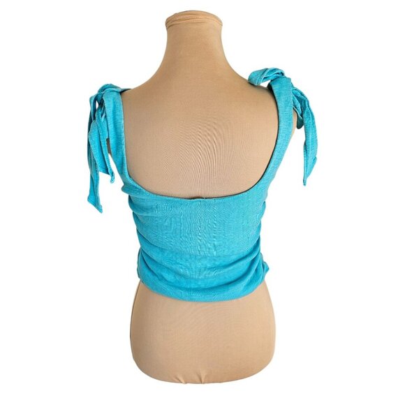 Free People Tie Shoulder Side Ruche Light Blue Tank Top Sz S - Picture 4 of 7